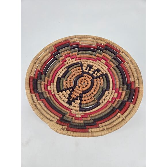 Handmade Coiled Woven African Boho Southwest Primitive Bowl Basket 10" Butterfly - Picture 1 of 5